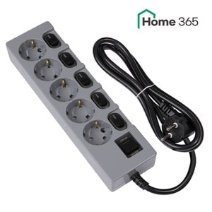 Home365 홈365 국산 개별멀티탭 5구 1.5m 그레이 블랙 / 16A 콘센트 멀티콘센트