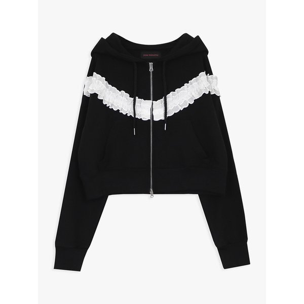 FRILL HOODED ZIP UP_BLACK