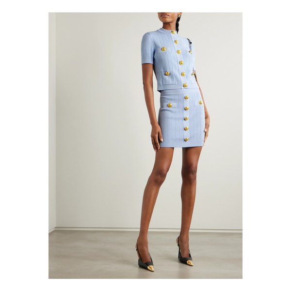 장식 골지 니트 가디건 라이트 블루 1647597349885862