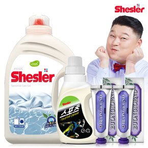 강호동의 쉬슬러 액상 세제 센스티브 3.05L 1개+스포츠의류전용 650ml 1개+잇몸케어 치약 100g 2개.