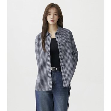 플라스틱아일랜드 허리스트링 체크 아우터형 블라우스 (PR3WB863)