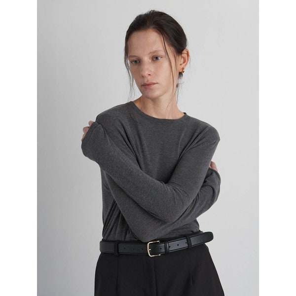 백 센터 슬릿 라운드 티 (Charcoal)