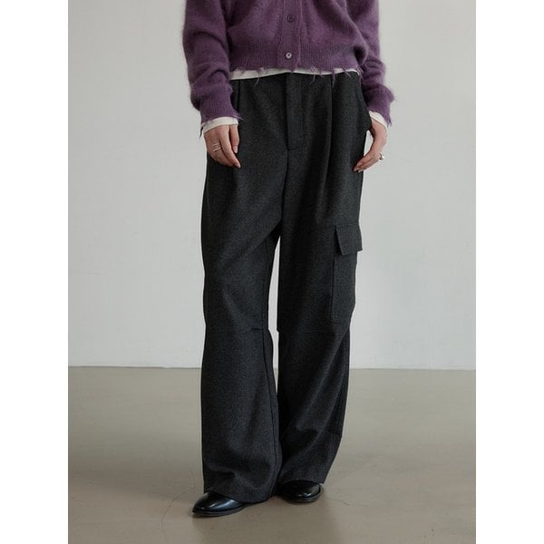울 블렌드 와이드 카고 팬츠 - CHARCOAL