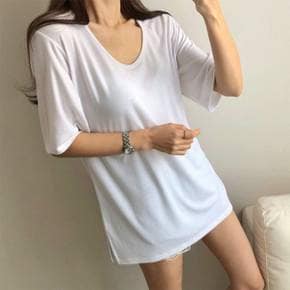 / 레이어드티 반팔 여리 스판 유넥 양트임 티셔츠_5