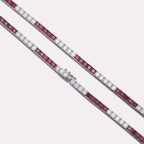 Bicolor Dark Ruby Tennis Bracelet SSKA105BWR180