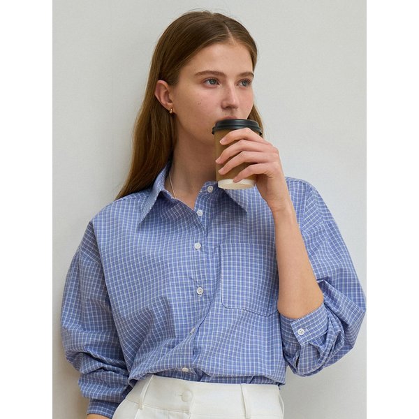 오버 체크 포켓 셔츠 블루 J1921