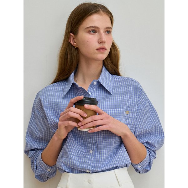 오버 체크 포켓 셔츠 블루 J1921