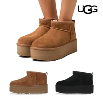 UGG 어 그 부츠 클래식 울트라 미니 플랫폼 겨울 양털 체스트넛/블랙