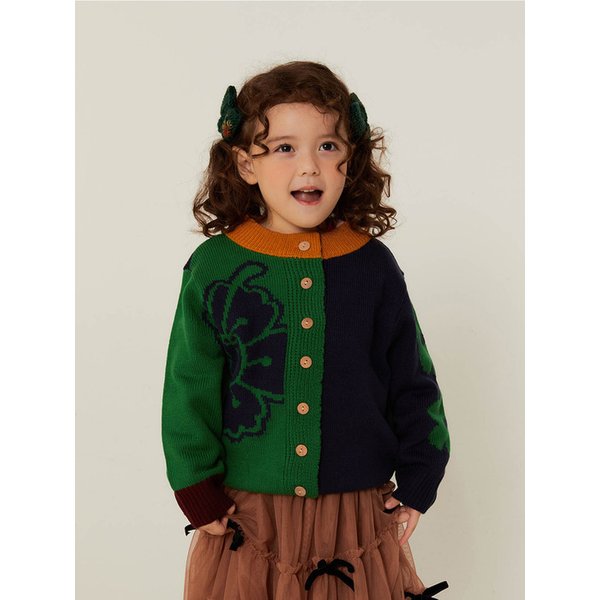 그린 니트 가디건