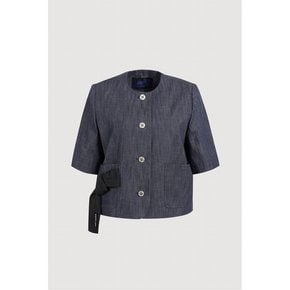Round Neck Ribbon Point Short Sleeve Jacket (light blue) LFJAM26410BUL