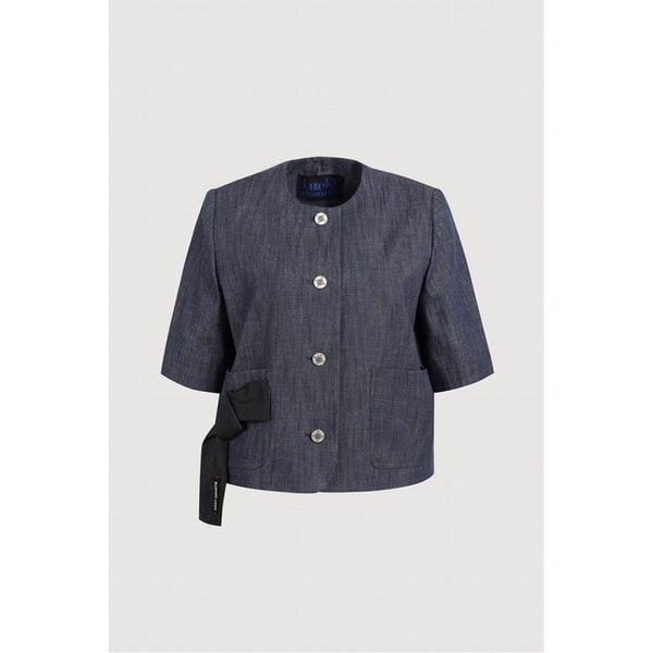 Round Neck Ribbon Point Short Sleeve Jacket (light blue) LFJAM26410BUL