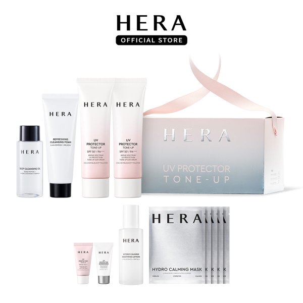 [내일도착/단독]헤라 UV 프로텍터 톤업 듀오 세트(50ml 2개+15ml 2개+수딩로션+마스크)