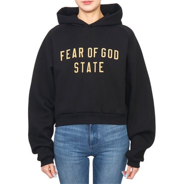 피어오브갓 에센셜 여성 크롭 기모 후드티 192BT247350FW BLACK