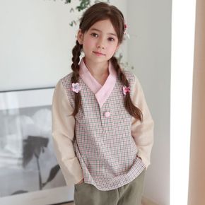 달래뎅이 생활 한복 공용 데일리 배색 긴팔 아동 상하의 세트_P421407993