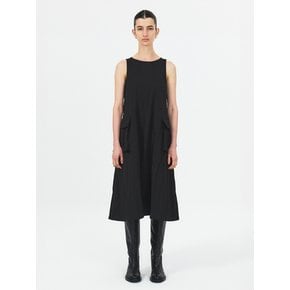 CRINKLE HEAVY NYLON SLEEVELESS LONG DRESS (BLACK)