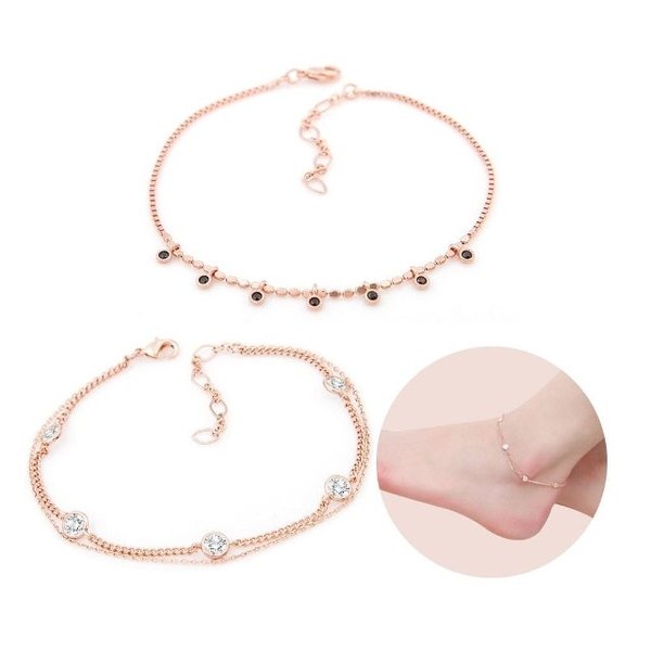 14kgp 로즈골드 패션 큐빅 체인 발찌 2종 택1 (W6E79B2)