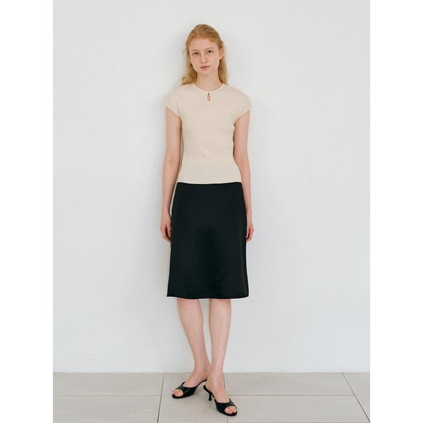 Dot Satin Midi Skirt (Black)