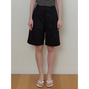 COTTON ONETUCK HAIF PANTS - Black