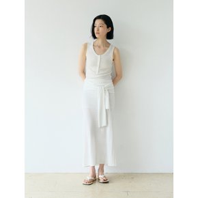 HENLEY NECK WRAP KNIT DRESS [WHITE]