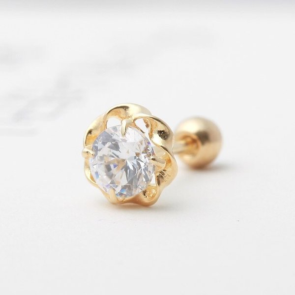 10K GOLD 플라워_로즈 데일리 귓바퀴 연골 피어싱 미니귀걸이 한쪽