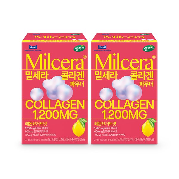 [본사직영] 밀세라 콜라겐 파우더 스틱 2박스 (2.7g x 56포) / 레몬요거트맛