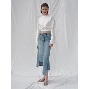 PANEL WASHED DENIM SKIRT (BLUE)