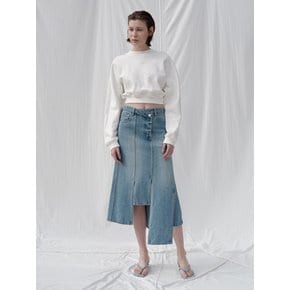 PANEL WASHED DENIM SKIRT (BLUE)