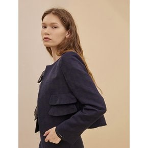 Cropped Tweed Jacket_NAVY BLUE