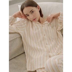 Stripe Pattern Basic Pajama Set (yellow)