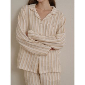 Stripe Pattern Basic Pajama Set (yellow)