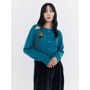 Open Point Crop Knit Cardigan_Turquoise Blue