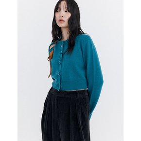 Open Point Crop Knit Cardigan_Turquoise Blue