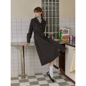 Scrap two pocket shirts long dress - charcoal