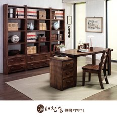 소나무 통원목 서재 1500책상.책장 풀세트(의자포함) 엔틱