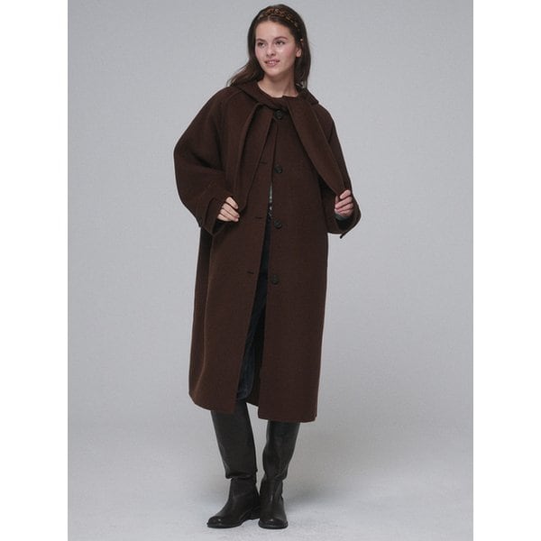 Hooded muffler handmade long coat_Chocolate Brown