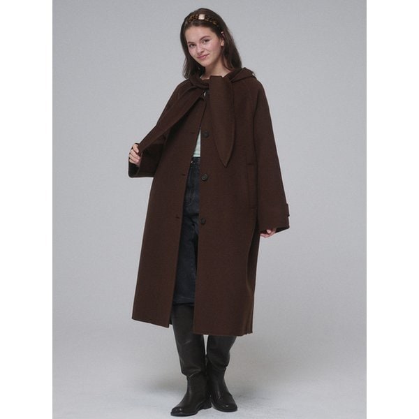 Hooded muffler handmade long coat_Chocolate Brown