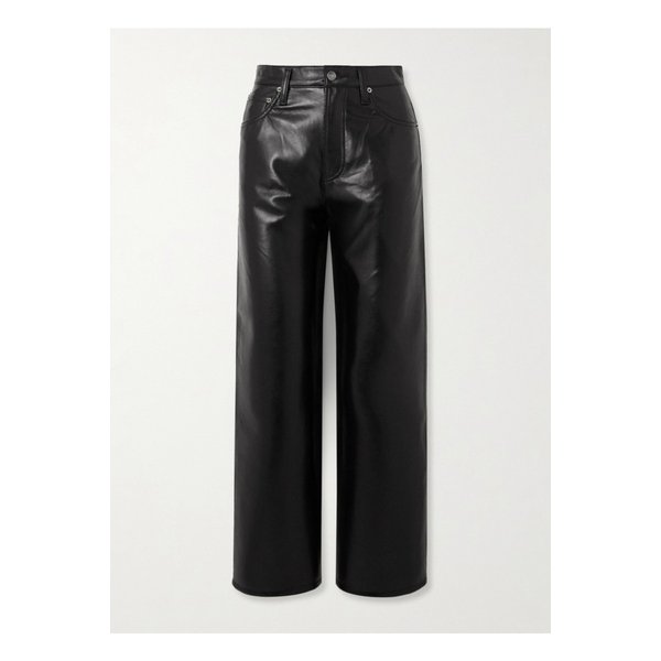 렌 크롭 하이라이즈 와이드 가죽 팬츠 블랙 1647597350126991
