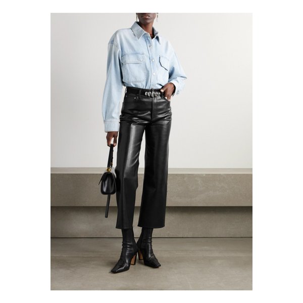렌 크롭 하이라이즈 와이드 가죽 팬츠 블랙 1647597350126991