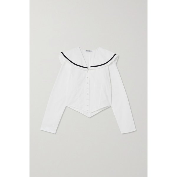 바체바 스키퍼 벨벳 트리밍 코튼 포플린 블라우스 화이트 1647597302472184