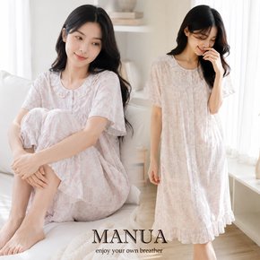 국산 마누아 여성 반팔 원피스 잠옷 순면 60수 여자 여름 플라워 MSW5375D