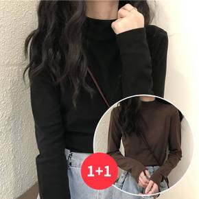 / NT3117 여성 1 + 1 무지 이너 벨벳 반폴라 긴팔 티셔츠