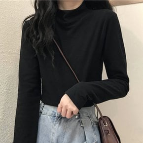 / NT3117 여성 1 + 1 무지 이너 벨벳 반폴라 긴팔 티셔츠