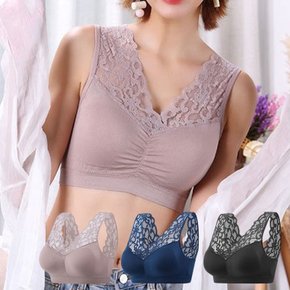 80부터 95까지 패드내장 브이넥 레이스 심리스브라 3컬러