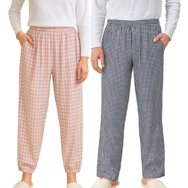 남성 여성 수면바지 파자마 진짜 기모 체크 홈웨어 주머니 밑단시보리 이지웨어 빅사이즈