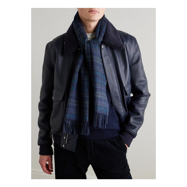 존스톤스 오브 엘긴 리버서블 프린지 체크 헤링본 캐시미어 스카프 46376663162948203