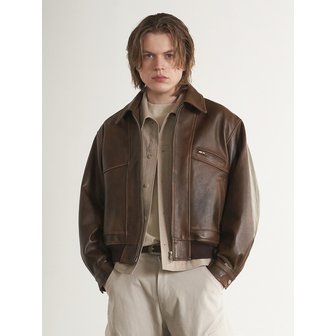 스페로네 [리얼레더] 램스킨 워시드 세미 오버 자켓 (브라운)