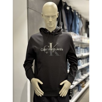 Calvin Klein Jeans [여주점] [캘빈클라인(CK)] 남성 레귤러 핏 글로시 모노 로고 후드 티셔츠 (J322753-0GQ)