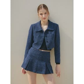 TWEED SINGLE COLLAR CROP JACKET_NAVY