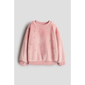 H&M 플리스 스웨트셔츠 라이트 핑크/플로럴 1246480003