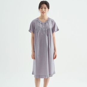 퍼플핑크도트 여성 반팔 순면 잠옷 원피스 _P323112324